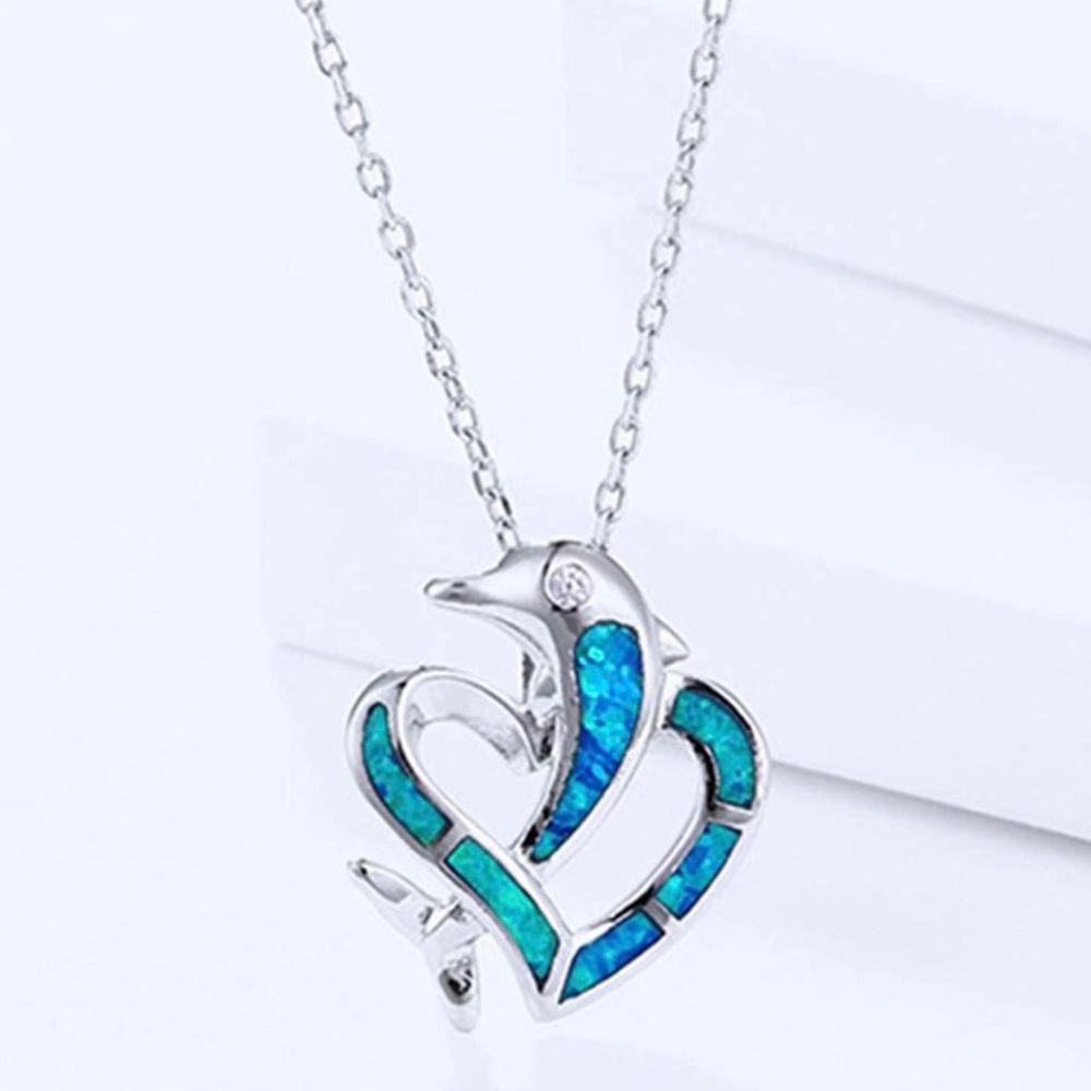 Dolphin in heart necklace